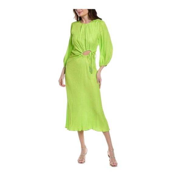 Farm Rio Green Pleated Midi Dress Women’s Boho Vacation Party Cocktail Outfit - Picture 1 of 17